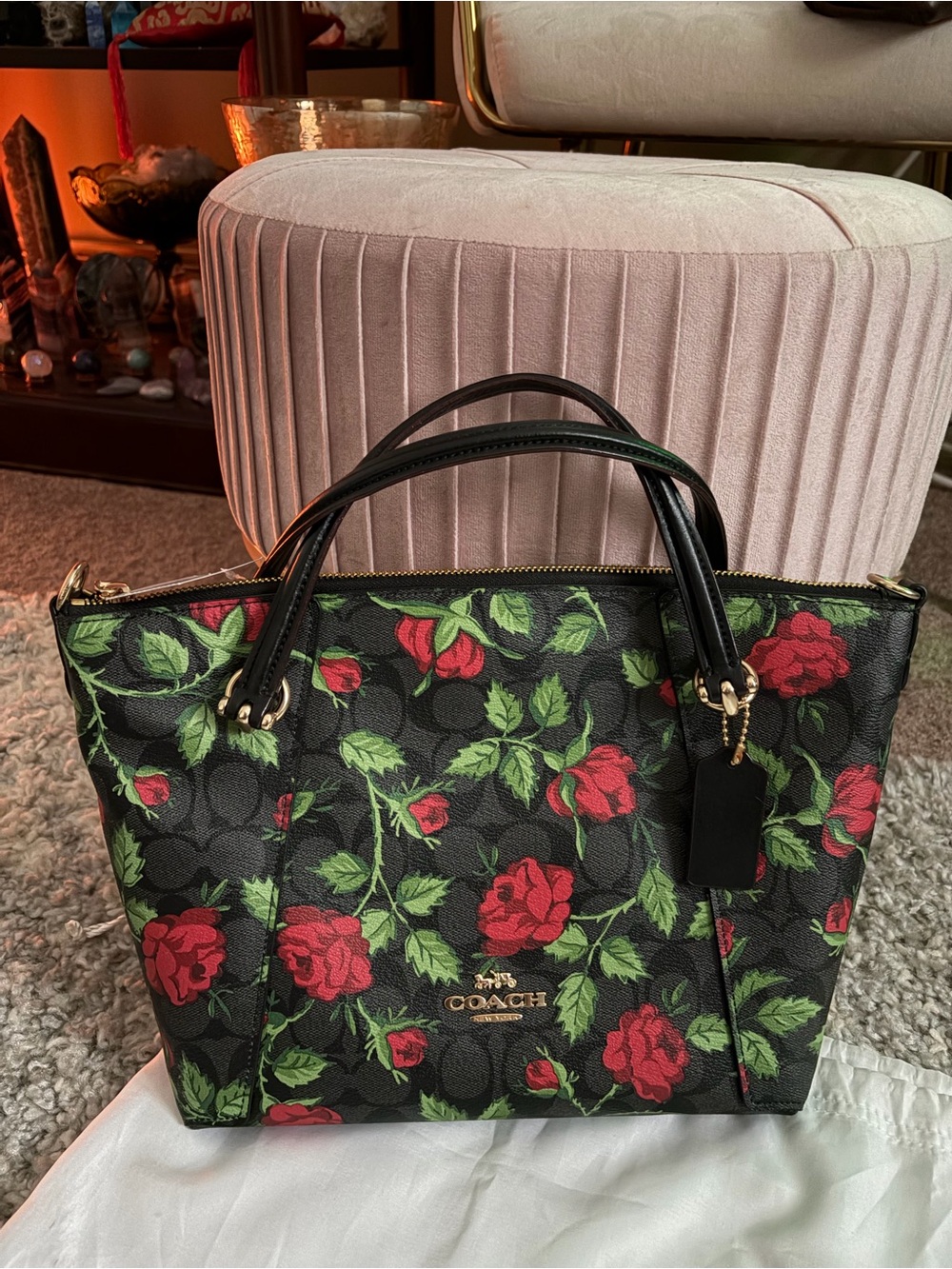 NWT COACH Kacey Bag In Signature Canvas With Fairytale Rose Print With Wristlet - Picture 2 of 11